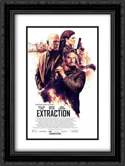 Extraction 18x24 Black Ornate Wood Framed Movie Poster with Double Matting