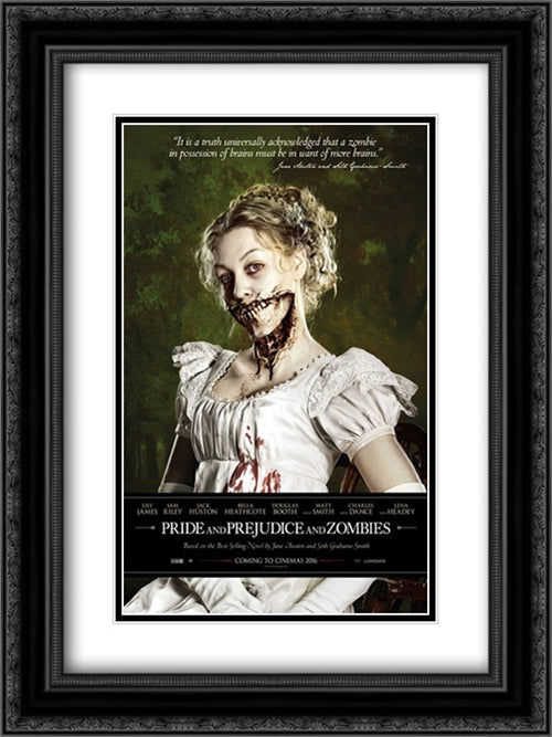 Pride and Prejudice and Zombies 18x24 Black Ornate Wood Framed Movie Poster with Double Matting