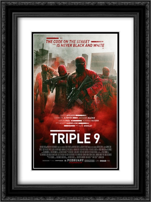 Triple 9 18x24 Black Ornate Wood Framed Movie Poster with Double Matting