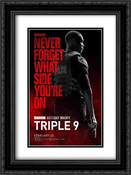 Triple 9 18x24 Black Ornate Wood Framed Movie Poster with Double Matting