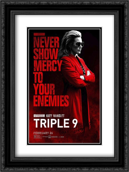 Triple 9 18x24 Black Ornate Wood Framed Movie Poster with Double Matting