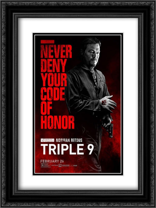 Triple 9 18x24 Black Ornate Wood Framed Movie Poster with Double Matting