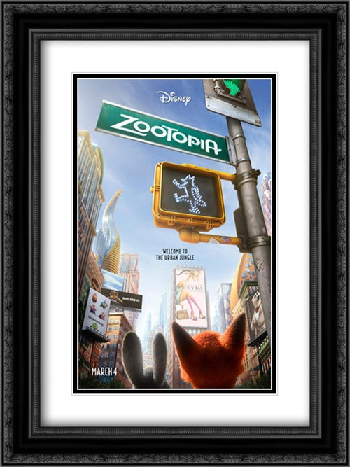 Zootopia 18x24 Black Ornate Wood Framed Movie Poster with Double Matting