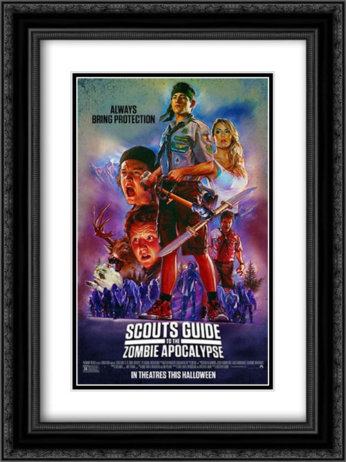 Scouts Guide to the Zombie Apocalypse 18x24 Black Ornate Wood Framed Movie Poster with Double Matting