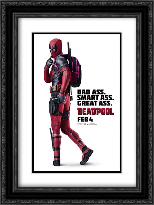 Deadpool 18x24 Black Ornate Wood Framed Movie Poster with Double Matting