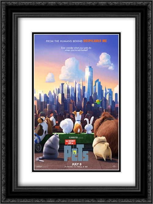 The Secret Life of Pets 18x24 Black Ornate Wood Framed Movie Poster with Double Matting