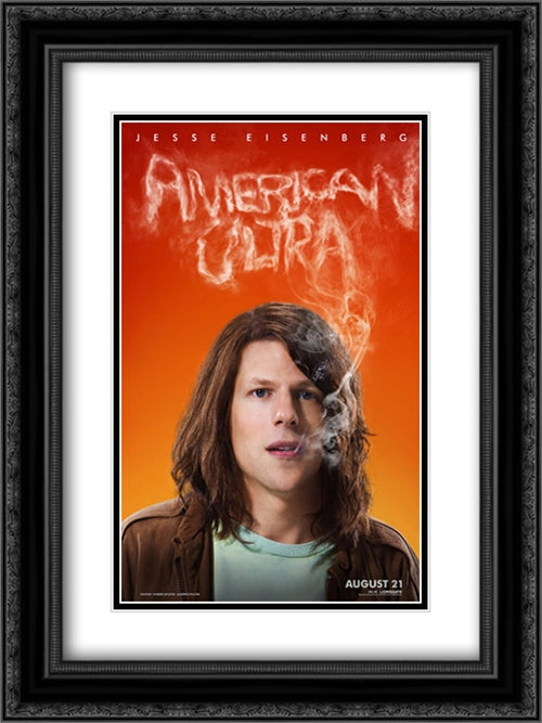 American Ultra 18x24 Black Ornate Wood Framed Movie Poster with Double Matting