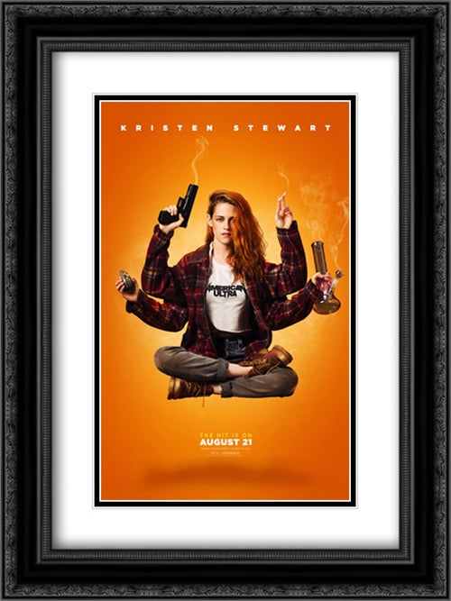 American Ultra 18x24 Black Ornate Wood Framed Movie Poster with Double Matting