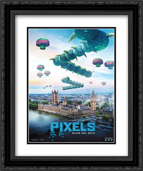 Pixels 20x24 Black Ornate Wood Framed Movie Poster with Double Matting