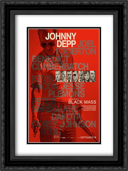 Black Mass 18x24 Black Ornate Wood Framed Movie Poster with Double Matting