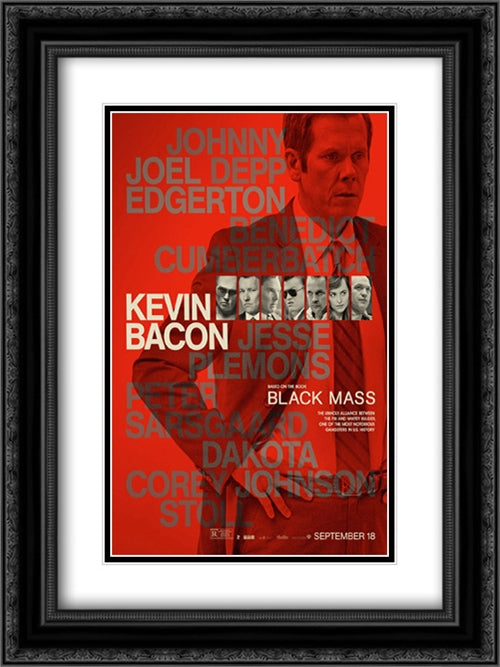 Black Mass 18x24 Black Ornate Wood Framed Movie Poster with Double Matting