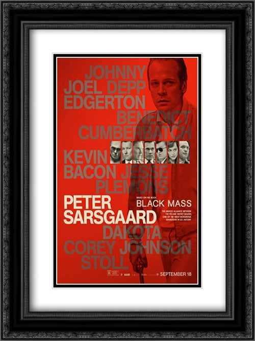Black Mass 18x24 Black Ornate Wood Framed Movie Poster with Double Matting