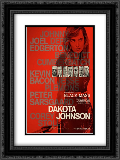 Black Mass 18x24 Black Ornate Wood Framed Movie Poster with Double Matting