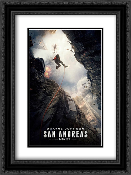 San Andreas 18x24 Black Ornate Wood Framed Movie Poster with Double Matting