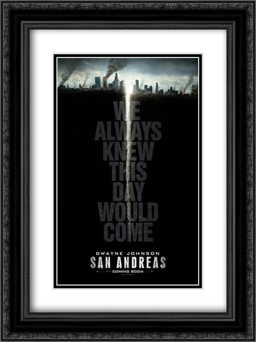 San Andreas 18x24 Black Ornate Wood Framed Movie Poster with Double Matting