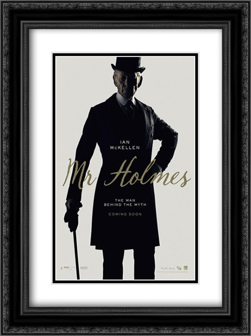 Mr. Holmes 18x24 Black Ornate Wood Framed Movie Poster with Double Matting