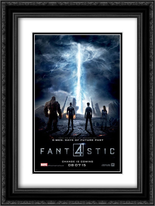 Fantastic Four 18x24 Black Ornate Wood Framed Movie Poster with Double Matting