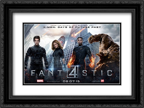 Fantastic Four 24x18 Black Ornate Wood Framed Movie Poster with Double Matting