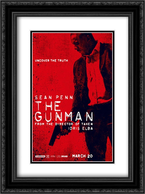 The Gunman 18x24 Black Ornate Wood Framed Movie Poster with Double Matting
