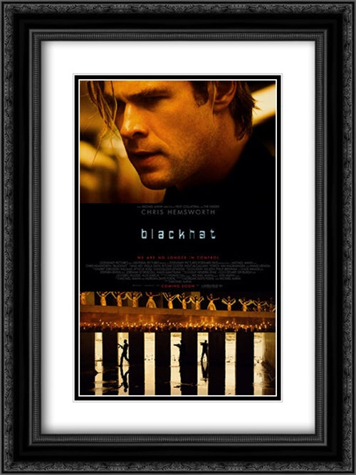 Blackhat 18x24 Black Ornate Wood Framed Movie Poster with Double Matting