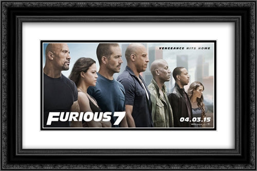 Furious 7 24x16 Black Ornate Wood Framed Movie Poster with Double Matting
