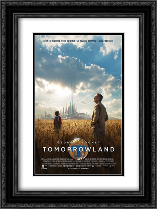 Tomorrowland 18x24 Black Ornate Wood Framed Movie Poster with Double Matting