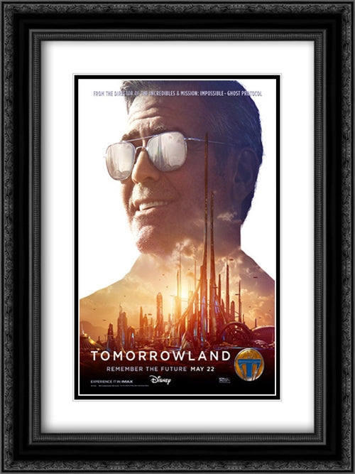 Tomorrowland 18x24 Black Ornate Wood Framed Movie Poster with Double Matting