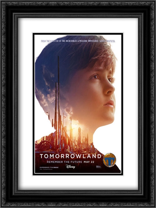 Tomorrowland 18x24 Black Ornate Wood Framed Movie Poster with Double Matting