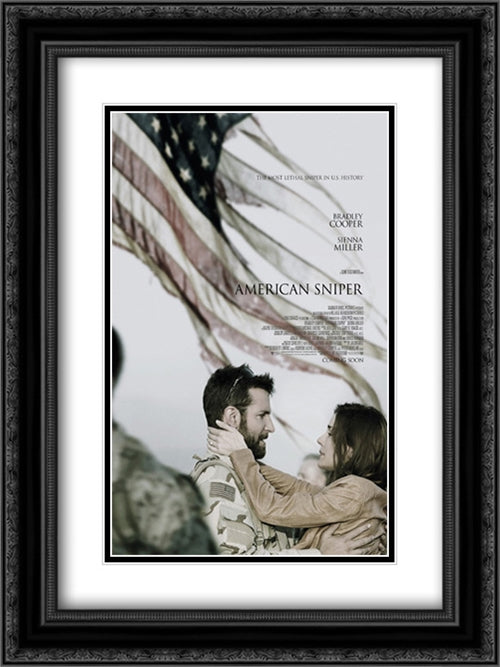 American Sniper 18x24 Black Ornate Wood Framed Movie Poster with Double Matting