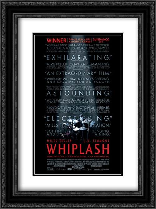 Whiplash 18x24 Black Ornate Wood Framed Movie Poster with Double Matting