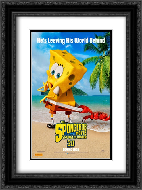 The SpongeBob Movie: Sponge Out of Water 18x24 Black Ornate Wood Framed Movie Poster with Double Matting
