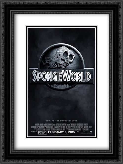 The SpongeBob Movie: Sponge Out of Water 18x24 Black Ornate Wood Framed Movie Poster with Double Matting