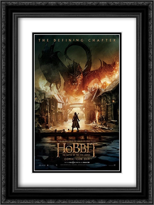 The Hobbit: The Battle of the Five Armies 18x24 Black Ornate Wood Framed Movie Poster with Double Matting