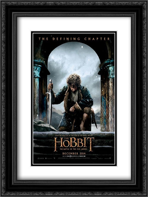 The Hobbit: The Battle of the Five Armies 18x24 Black Ornate Wood Framed Movie Poster with Double Matting