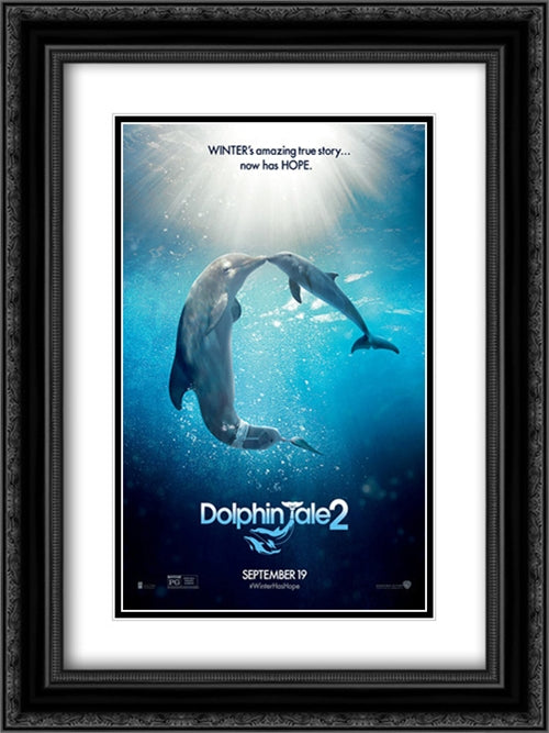 Dolphin Tale 2 18x24 Black Ornate Wood Framed Movie Poster with Double Matting