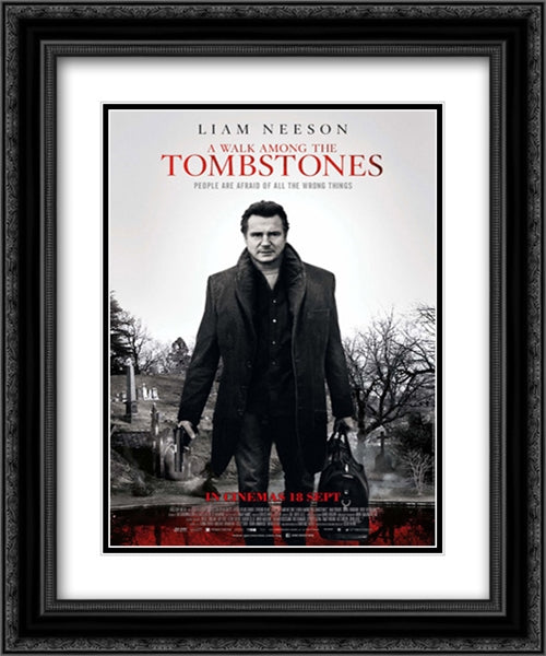 A Walk Among The Tombstones 20x24 Black Ornate Wood Framed Movie Poster with Double Matting