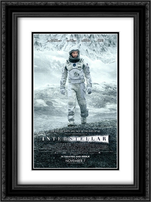 Interstellar 18x24 Black Ornate Wood Framed Movie Poster with Double Matting