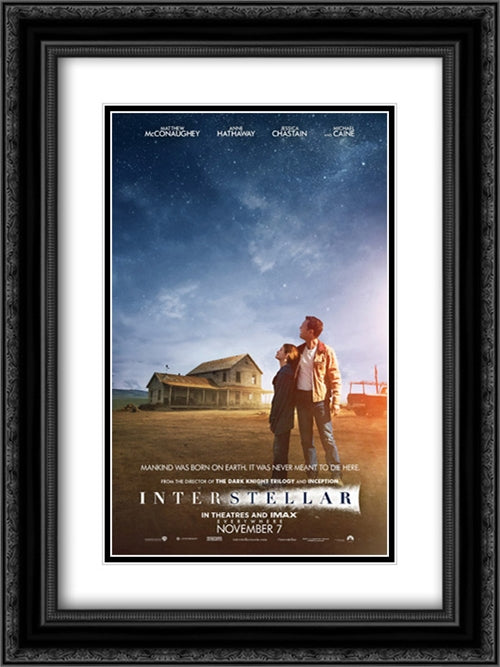 Interstellar 18x24 Black Ornate Wood Framed Movie Poster with Double Matting
