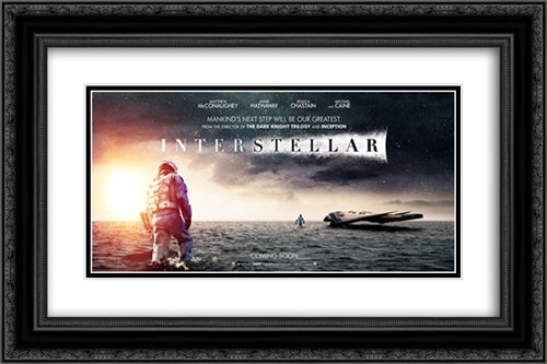 Interstellar 24x16 Black Ornate Wood Framed Movie Poster with Double Matting