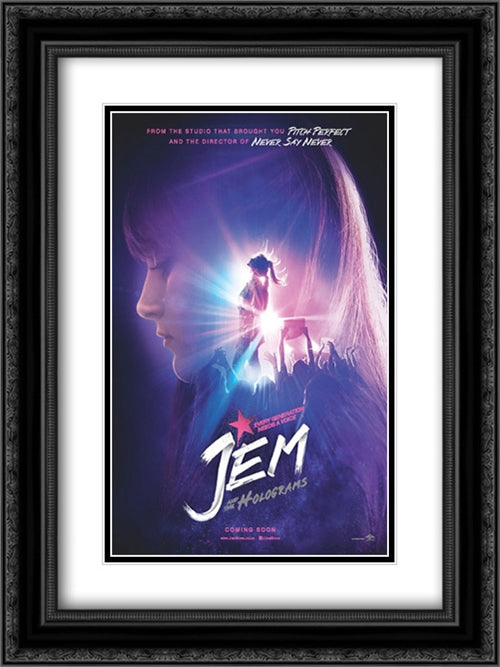 Jem and the Holograms 18x24 Black Ornate Wood Framed Movie Poster with Double Matting