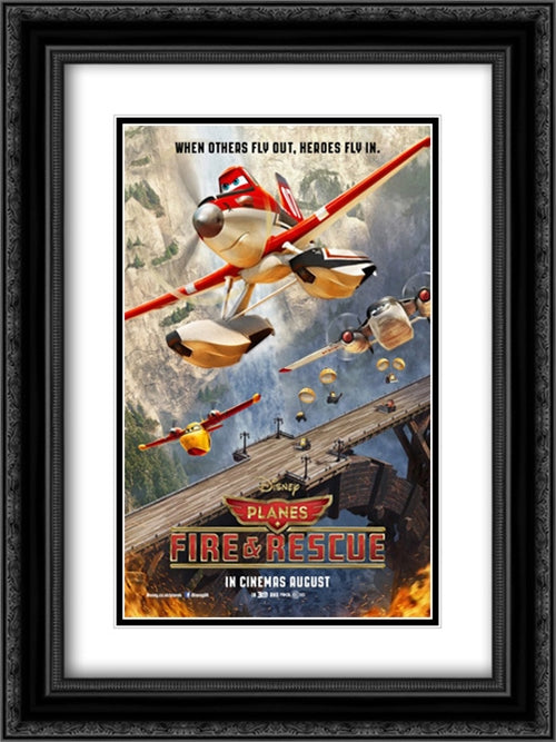 Planes: Fire and Rescue 18x24 Black Ornate Wood Framed Movie Poster with Double Matting