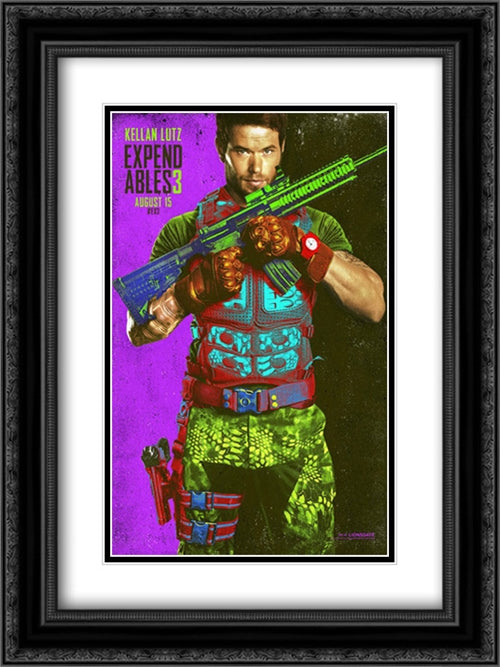 The Expendables 3 18x24 Black Ornate Wood Framed Movie Poster with Double Matting