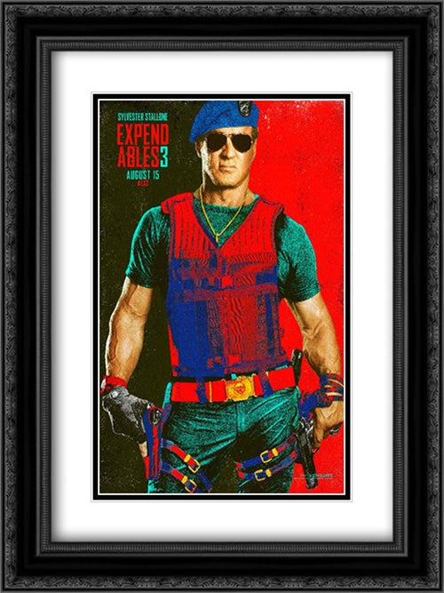 The Expendables 3 18x24 Black Ornate Wood Framed Movie Poster with Double Matting