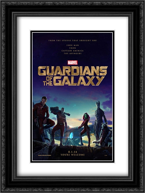 Guardians of the Galaxy 18x24 Black Ornate Wood Framed Movie Poster with Double Matting
