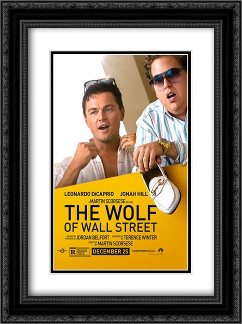 The Wolf of Wall Street 18x24 Black Ornate Wood Framed Movie Poster with Double Matting
