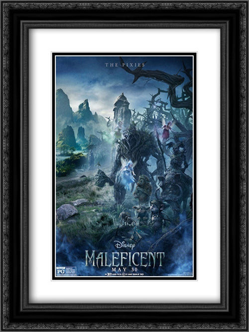Maleficent 18x24 Black Ornate Wood Framed Movie Poster with Double Matting