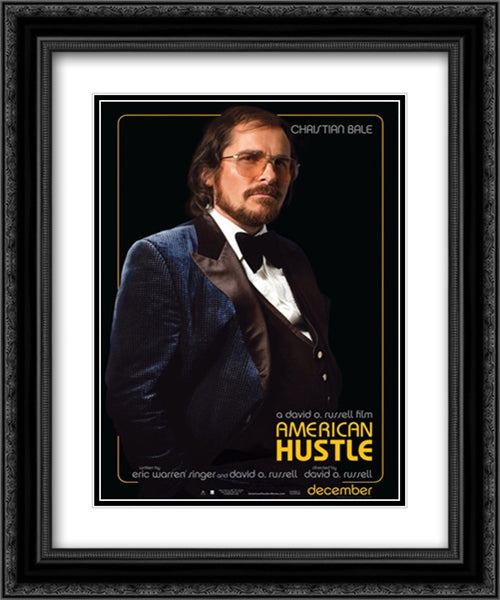 American Hustle 20x24 Black Ornate Wood Framed Movie Poster with Double Matting