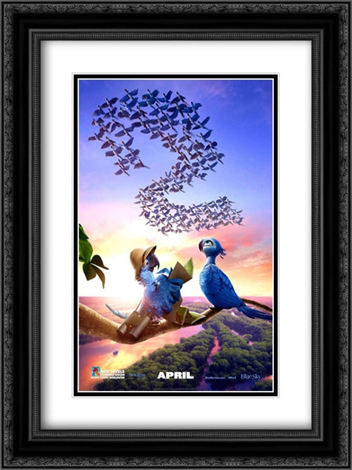 Rio 2 18x24 Black Ornate Wood Framed Movie Poster with Double Matting