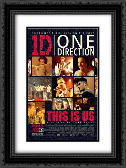 One Direction 3D 18x24 Black Ornate Wood Framed Movie Poster with Double Matting