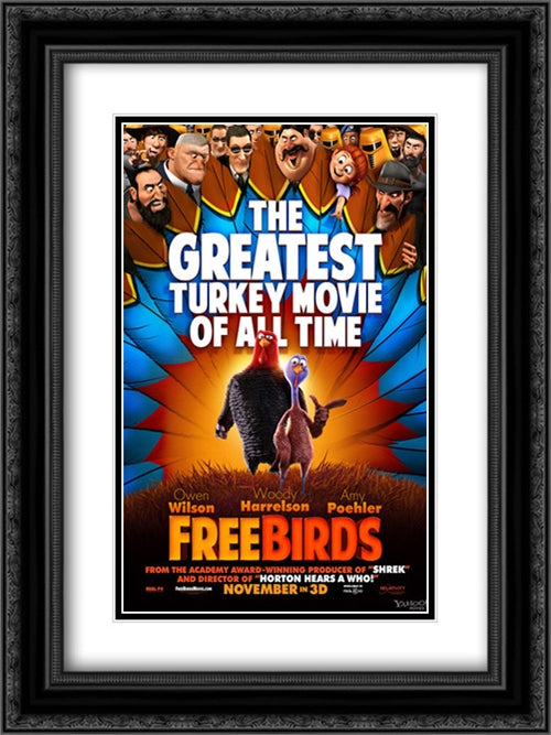 Free Birds 18x24 Black Ornate Wood Framed Movie Poster with Double Matting